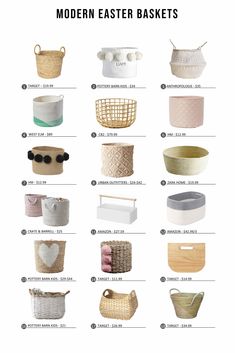 the different types and sizes of baskets