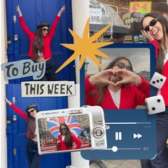 two women in red sweaters holding up their hands and making a heart with the words to buy this week