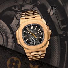 Rose Gold all in my watch! Patek Philippe #5980/1R Rose Gold Nautilus Watch Patek Philippe, Gold Leather, Time Piece