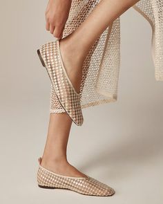 J.Crew: Quinn Embellished Removable Ankle-strap Ballet Flats In Mesh For Women Mesh Shoes, Work Wear Women, Ankle Straps, Summer Shoes, Nice Shoes, Trending Shoes, Flat Shoes Women, Heeled Mules, Ballet Flats