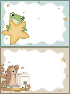 two cards with teddy bears and a frog holding a star