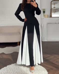 Round neck long sleeve waist dress Suits Coats, Waist Dress, Womens Fall, Women Style, Womens Fashion Casual, Casual Dresses For Women, Jumpsuit Dress, Fall Outfits, Casual Dresses