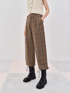 MO&Co. Women's Checkered Straight Pants Features : - Straight pants - High waist - Built-in contrast liningCode : MBB3PAT017Length of size M is 106cmBrown : Model is 179cm tall and wearing a size M MATERIALS & CARE : Material : 64.2% Polyester 34.1% Viscose 1.7% SpandexMachine wash separately under 30°C Do not bleach, hang to dry Iron and dry at low temperature Do not soak, do not expose to the sun Wash with neutral detergent Dehydrate in time after washing and then dryPlease select your own siz Brown Baggy Wide Leg Pants For Work, Brown Ankle-length Winter Pants, Baggy Brown Ankle Pants, Brown Ankle-length Work Pants, Winter Brown Straight Pants, Baggy Brown Trousers, Brown Straight Pants For Winter, Brown Pants With Belt Loops And Loose Fit, Brown Ankle-length Pants For Work