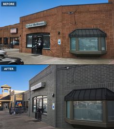 before and after shots of a store front