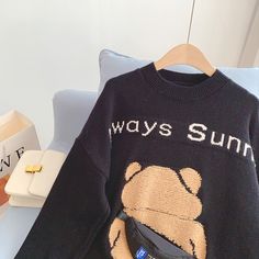 Style: commuting Size: one size Color: black, off white Bear Sweater, Sweaters For Women, Off White, Crop Tops, Japan, Sweatshirts, Women's Top, White, Black