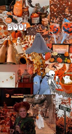 a collage of halloween images including pumpkins, ghost and jack - o'- lanterns