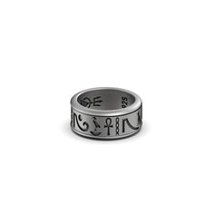 "Rotating Egyptian Hieroglyphic Wedding Band Ring - Ancient Egypt Symbolism, Engraved Pharaoh Style, Mystical Cultural Elegance Step into the mystique of ancient Egypt with our Hieroglyphic Band. This meticulously crafted ring is a testament to the grandeur of Egyptian civilization. Adorned with engraved hieroglyphs and featuring the iconic Ankh symbol, it captures the essence of Egypt's rich cultural heritage. The rotating Ankh ring adds an element of fascination to your style, allowing you to Symbolic Engraved Wedding Ring, Symbolic Wedding Engraved Ring, Spiritual Engraved Wedding Ring, Symbolic Engraved Wedding Ring With Engraving Option, Symbolic Wedding Jewelry With Engraving Option, Symbolic Engraved Promise Ring, Symbolic Etched Wedding Ring, Symbolic Etched Engraved Wedding Ring, Spiritual Adjustable Engraved Wedding Ring