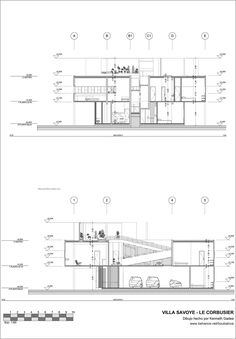 two drawings showing different sections of a building