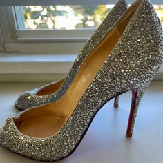 Christian Louboutin Peep Toe Heels - Swarovski Crystals Perfect Wedding Shoes! Retail $2995. Size 37 (Us 7) - Worn A Couple Of Times, Otherwise In Perfect Condition. Dust Bags Included. Perfect Wedding Shoes, Louboutin Heels, Christian Louboutin Heels, Peep Toe Heels, Christian Louboutin Shoes, Wedding Shoes, Perfect Wedding, Shoes Women Heels, Swarovski Crystals