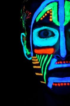 Uv Photography, Halloween Hombre, Adult Face Painting, Glow Paint, Blacklight Party, Neon Makeup