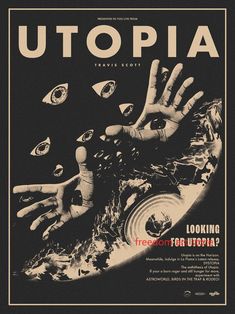 the poster for utopia shows hands reaching out to another person's face, with an eye