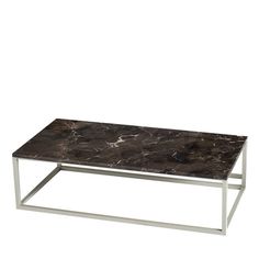 a black marble top coffee table with metal legs and a square base on an isolated white background