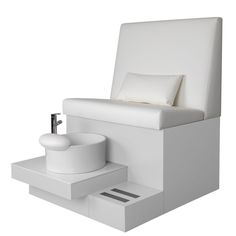 *Delivers in 12-14 weeks.  The Lana Pedicure Bench is streamline and will bring a serene and modern flair to any spa or salon space. Completely covered in smooth vinyl, the Lana features a round ceramic pedicure bowl, modern staggered step design, padded chair back for support, and an oversized seat cushion that provides maximum comfort and extra space for your belongings or even an accompanying guest. Give your clients the ultimate relaxing spa experience with the Lana Pedicure Bench. Pedicure Bench, Minerva Beauty, Pedicure Bowls, Pedicure Station, Step Design, Nail Salon Decor, Pedicure Chair, Steps Design, White Bowl