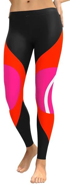 Black, Red, Pink Colorblock Leggings Stretch Red Color Block Bottoms, Stretch Color Block Leggings For Sports, Trendy Red Color Block Bottoms, Fitted Red Color Block Bottoms, Trendy Black Yoga Pants For Sports, Red Color Block Sports Bottoms, Multicolor Color Block Activewear For Workout, Multicolor Color Block Activewear For Yoga, Sporty High Stretch Red Leggings