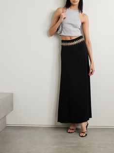 RABANNE Cutout embellished cady maxi skirt | NET-A-PORTER Designer Skirt, Printed Blouses, Designer Skirts, Punk Inspiration, Exclusive Dress, Skirts For Women, Glamour Fashion, Skirt Design, Colourful Outfits