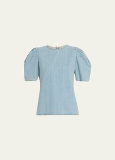 Get free shipping on FRAME Denim Draped-Sleeve Blouse at Bergdorf Goodman. Shop the latest luxury fashions from top designers. Medium Wash Puff Sleeve Denim Top For Summer, Medium Wash Denim Top With Puff Sleeves For Summer, Summer Medium Wash Denim Top With Puff Sleeves, Summer Puff Sleeve Denim Top, Relaxed Chambray Denim Top With Short Sleeves, Relaxed Fit Short Sleeve Chambray Denim Top, Relaxed Fit Chambray Denim Top With Short Sleeves, Fitted Denim Top With Puff Sleeves, Medium Wash Cotton Puff Sleeve Top