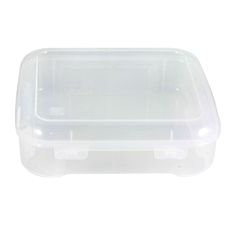 a clear plastic container with lid on white background