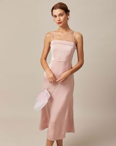 The Pink Bodycon Satin Cami Midi Dress & Reviews - Pink - Dresses | RIHOAS Pink Bodycon, Vestidos Color Rosa, Cami Midi Dress, Tailored Clothes, Satin Cami, Formal Dresses Short, Blush Dresses, Sleeveless Midi Dress, Satin Midi Dress