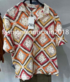 #ad Top Rated ZARA NEW MAN GEOMETRIC CROCHET SHIRT S-XL 5584/341, Fashion Mens Clothing Geometric Crochet, Zara New, Crochet Shirt, Fashion Mens, Textured Fabric, Mens Clothing, New Man, Lapel Collar, Top Rated