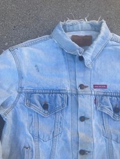 "Make this classic Levis jacket a staple in your closet. Brand: Levis Estimate Size: Medium Beautiful wear as shown in images Length: 23\" Bust: 40\" Waist: 39\" Shoulder: 16\" Sleeve: 23\"" Fitted Collared Denim Jacket With Pockets, Classic Distressed Outerwear For Fall, Classic Washed Denim Jacket, Classic Distressed Long Sleeve Outerwear, Classic Light Wash Relaxed Fit Denim Jacket, Urban Distressed Fitted Outerwear, Classic Collared Outerwear In Medium Wash, Urban Fitted Denim Jacket For Workwear, Classic Faded Outerwear For Spring