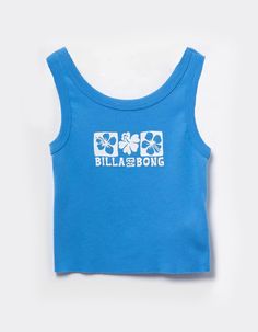 Billabong Sea Ya Later Cropped Tank Top. Graphic Screened On Front. Round Neckline. Raw Edge Hem. Cropped Length. 100% Cotton. Machine Wash. Imported. | Billabong Sea Ya Later Girls Cropped Tank Top Blue Tank Top For Spring Playwear, Casual Blue Tank Top For Playwear, Cute Summer Stuff, Cute Summer Fits For School, Cute Tank Tops For Summer, Ocean Clothes, Preppy Tank Tops, Beachy Clothes, Cute Tops For Teens