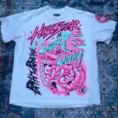 Hellstar Noguts No Glory Tee Size L New Open To Offers Authentic Mom Poems, Dark Blue Shirt, Music Festival Outfit, Cute Canvas, Teal And Pink, Cute Everyday Outfits, Pink Outfit, Festival Outfit, Blue Shirt