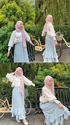 Hijabi Coquette, Ootd Pastel, Ootd Lebaran, Hijab Skirt, Pose Mode, Skirt Ootd, Dress Muslimah, Collage Outfits, Campus Outfit