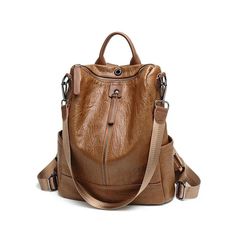 Cool Backpack for Women - Stylish, Multi-functional, and Luxurious Leather Shoulder Bag for Casual and Travel Use (BG341). Capacity: 20-35 Litre Single zipper size: length 29cm, height 31cm, width 13.5cm, handle 9cm Double zipper size: length 29cm, height 32cm, width 13cm, handle 9cm This product is a cool backpack for women, made of genuine leather and sheepskin. The main material is PU and it is made in China. The backpack features an embossing technique and is a softback type with a capacity Trendy Brown Leather Backpack For Travel, Brown Softback School Bag, Trendy Brown Backpack With Zipper Pocket, Leather Backpack With Large Capacity For Errands, Brown Large Capacity Softback Bag, Trendy Brown Rectangular Leather Backpack, Rectangular Brown Backpack For Daily Use, Brown Large Capacity Backpack For Travel, Brown Faux Leather School Bag