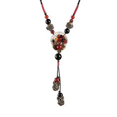 Item Type: NecklaceGender: WomenStyle: CasualMaterial: Alloy, Pearl, AgateChain Type: RopeApplicable Occasions: Party, Engagement Anniversary, Vacation Gift, Traveling.SizeRope Perimeter Length: 86.00 cm/ 33.86 "Pendant Height: 17.50 cm/ 6.89 " Vintage Red Necklaces For Festivals, Festival Necklaces With Adjustable Chain And Round Beads, Festival Necklace With Adjustable Chain And Round Beads, Bohemian Black Beaded Jewelry, Bohemian Jewelry With Black Beads, Bohemian Jewelry With Black Round Beads, Bohemian Jewelry With Black Beads, Round Shape, Festive Red Round Pendant Necklace, Bohemian Necklace With Adjustable Chain And Round Beads