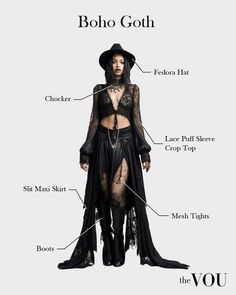 25 Types of Boho Styles - Most Popular and Trendy Goth Country Aesthetic, Goth Boho Outfits, Goth Country, Country Goth, Bohemian Goth, Hippie Goth