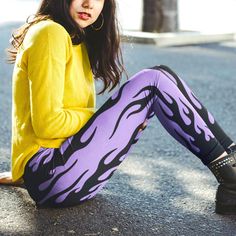 Handmade Never Worn S/M Fit 87% Polyester Brushed Suede / 13% Spandex Purple Flame, Purple Black, Colorful Leggings, Pant Jumpsuit, Pants For Women, Spandex, Leggings, Purple, Pants