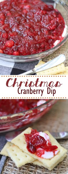 cranberry dip in a glass dish with crackers on the side