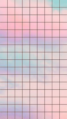 the sky and clouds are colored in pink, blue, and green with white squares