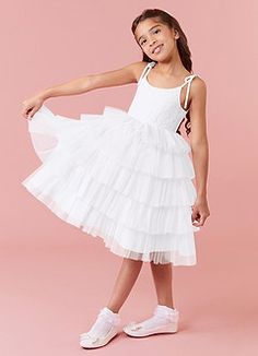 Spring Wedding Tiered Tutu Dress, Elegant Tiered Tutu Dress For Summer, Elegant Summer Tiered Tutu Dress, Summer Tulle Dresses With Bow Straps, Spring Dress With Bow Straps For Dress-up Occasions, White Tiered Tutu Dress With Ruffles, Tiered Tutu Dress For Dress-up, Tiered Tutu Dress For Summer Weddings, Tiered Fitted Tutu Dress For Dress-up