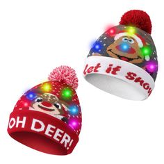 PRICES MAY VARY. PREMIUM MATERIAL - Warm and comfortable acrylic fabric, skin-friendly and soft, double layer winter knitted led cap keeping head warm from 360 degree with adorable style, well for indoor and outdoor EASY-TO-USE - 6 colorful LED flashing lights powered by 2 * CR2032 lithium coin cell batteries (included). Turning switch to "ON" position to activate the lights. 36 hours of running time PACKAGE INCLUDING - 2 pack led xmas christmas hats came with additional 4 pcs replaceable batter Light Up Hats, Christmas Beanie, Winter Schnee, Beanie Cap, Hat Beanie, Winter Warmers, Acrylic Fabric, Knit Cap, Christmas Hat