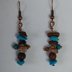 With Natural Stones And Wood. Blue And Brown Colour. Rustic Nickel-free Blue Jewelry, Handmade Turquoise Casual Earrings, Blue Rustic Dangle Jewelry, Handmade Rustic Blue Jewelry, Brown Colour, Blue And Brown, Earrings Color, Boho Earrings, Handmade Earrings