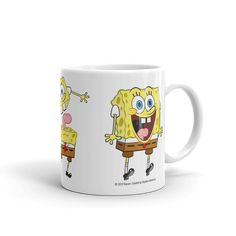 spongebob coffee mug with an image of patrick and patrick in the background, on a