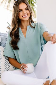 Cute Light Green Top - Classic Women's Tops – Shop The Mint Cool Summer Pallete Outfits, Simple Chic Outfits Minimal Classic, Mint Green Shirt Outfit, Nurturer Archetype, Soft Summer Outfits Inspiration, Olive Press, Gray Top, Summer Outfit Inspiration, Teacher Outfits