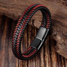 Item Type: Bracelets Gender: Men Material: Leather, Stainless Steel Length: 18.5 cm / 7.28 inch; 20.5 cm / 8.07 inch; 22 cm / 8.66 inch Clasp: Magnet Package Includes: 1 x Pc Mens Leather Jewelry, Braided Rope Bracelet, Bracelet Packaging, Neutral Accessories, Mens Braids, Buckle Bracelet, Red Bracelets, Braided Leather Bracelet, Mens Leather Bracelet