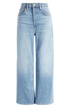 Wide legs and a cropped cut give these stretch-kissed jeans a retro vibe that's so right now. 27" inseam; 22" leg opening; 12" front rise; 15" back rise (size 29) Zip fly with button closure Five-pocket style 96% cotton, 3% polyester, 1% elastane Machine wash, tumble dry Made in Turkey Everyday Medium Wash Cropped Jeans, High-rise Cropped Jeans With Five Pockets In Medium Wash, Mid-rise Cropped Jeans Medium Wash, Mid-rise Cropped Jeans In Medium Wash For Fall, Mid-rise Cropped Jeans Medium Wash For Fall, Mid-rise Cropped Jeans With Five Pockets, Fall Medium Wash Cropped Tapered Leg Jeans, Fall Light Wash Cropped Jeans With Five Pockets, Fall Cropped Flare Jeans With Pockets