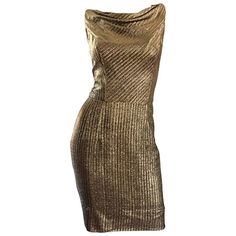 Beautiful and flattering late 1950s vintage silk metallic wiggle dress! Incredible amount of detail was placed on the construction of this gem. Gorgeous golden bronze color. Definitely a high end designer, as there is a Union tag still in place. Draped upper bodice, with a nicely fitted tailored torso and skirt. Full metal zipper up the back with hook-and-eye closure. Fully lined. Great with wedges or sandals for day and boots or heels for evening. In great condition. Made in USA. Approximately 1950s Clothes, Vintage Wiggle Dress, Dress Reference, Brown Cocktail, Bronze Dress, Camel Dress, Silk Prom Dress, Bombshell Dress, Dresses Brown