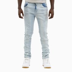 Expertly Crafted For Style And Comfort, Our Men's Savar Ice Blue Slim Denim Ripped Jeans Pant Is A Must-Have For Any Modern Man's Wardrobe. Made With Premium Denim And Designed For A Sleek Slim Fit, These Jeans Feature Stylish Distressed Detailing For A Rugged Edge. Elevate Your Look With Our Versatile And Durable Jeans. More Details: - Color: Ice Blue - Style: Sjr0331-Iceblu Blue Bottoms With Zipper Closure For Streetwear, Blue Denim Bottoms With Zip Fly, Blue Denim Pants With Zipper Closure, Blue Jeans With Zipper Closure For Streetwear, High Rise Blue Jeans With Zip Fly, Blue Straight Leg Jeans With Zip Fly, Blue High Rise Jeans With Zip Fly, Blue Cotton Jeans With Zip Fly, Urban Style Blue Bottoms With Zip Fly