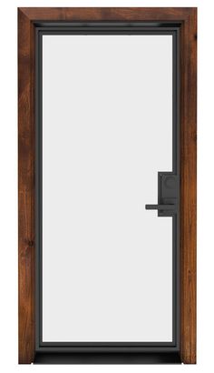 an open wooden door with a metal handle on the front and side panels, which are made out of wood