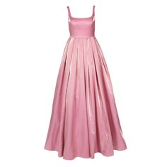 Pink A-line Evening Dress With Fitted Bodice, Glamorous A-line Prom Gown, Pink A-line Evening Dress For Prom, Pink Satin Elegant Ball Gown, Elegant Pink Satin Ball Gown, Pink A-line Maxi Dress For Prom Season, Pink Satin Ball Gown For Party, Glamorous Satin Evening Dress For Debutante Ball, Elegant Pink Ball Gown For Gala