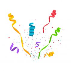 colorful streamers and confetti on a white background