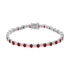 This lovely red and clear cubic zirconia tennis bracelet is an elegant way to add a splash of color to any outfit. This lovely red and clear cubic zirconia tennis bracelet is an elegant way to add a splash of color to any outfit. Clasp: box Metal: sterling silver Length: 7.25 in. Packaging: boxed Plating: rhodium Finish: polishedSTONE DETAILS Stone type: cubic zirconia Total weight: 7.5 ct. Shape: oval, round Gemstones may have been treated to enhance their appearance. Special care may be requir Red Diamond Oval Tennis Bracelet, Red Diamond Oval Bracelet, Red Oval Diamond Classic Bracelet, Red Oval Diamond Bracelet, Red Oval Classic Diamond Bracelet, Oval Ruby Diamond Bracelet, Classic Red Oval Diamond Bracelet, Red Oval Tennis Bracelet For Anniversary, Red Oval Diamond Bracelet Gift