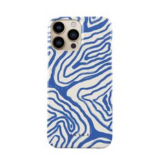 an iphone case with blue and white swirls on the front, featuring two cameras