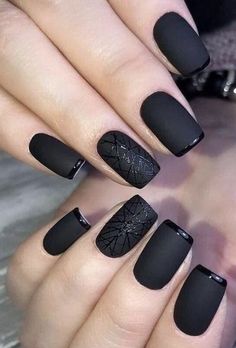 Black Matte French Manicure, Black Nail Color, Bday Nails, Sweet Nails, Romantic Nails, Nail Shimmer, Gel Nails Diy, Black Nail Designs