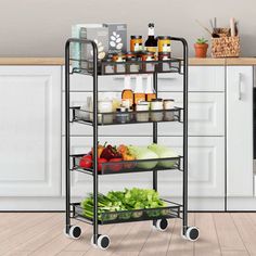 an image of a kitchen cart with food on it