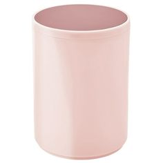 a pink plastic trash can on a white background